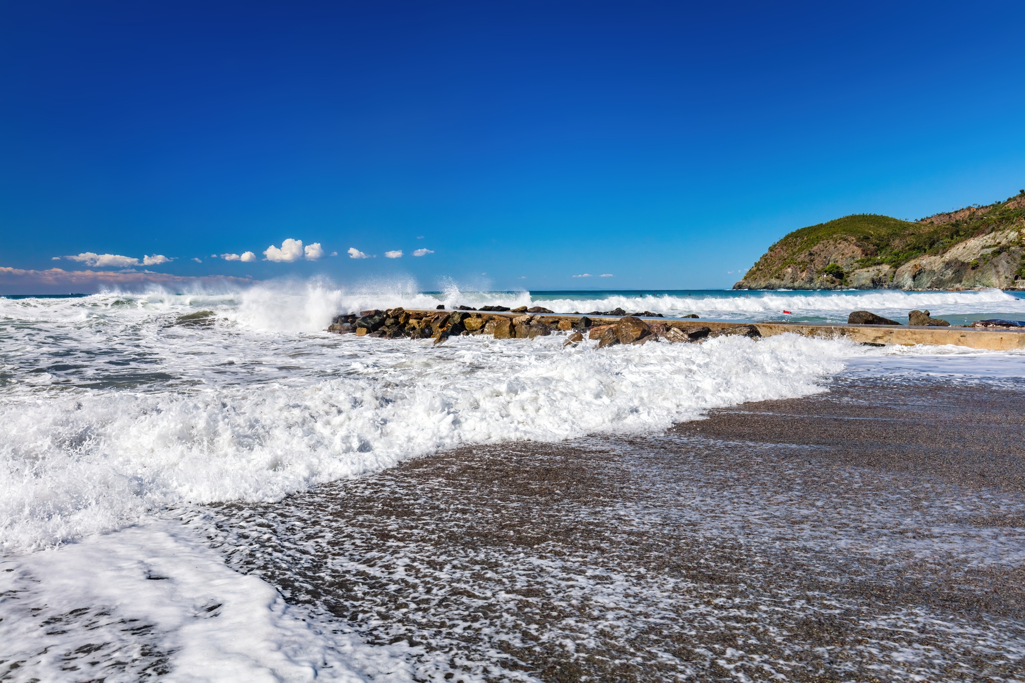 Beach and sea in Levanto, Italy.